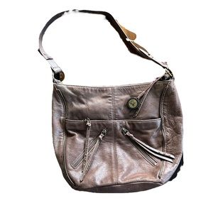 The SAK Leather Shoulder Bag Brown Zipper Closed